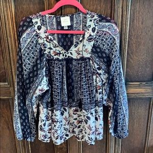 Sheer Boho printed long sleeve top.